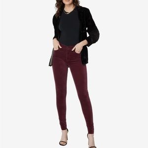 AG Farrah skinny high rise skinny velvet maroon burgundy 27